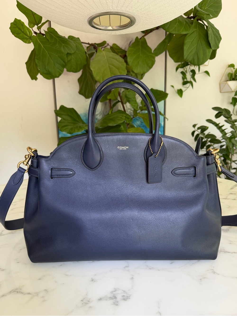 Coach Soft Empire Carryall Bag 40 Burnished Navy Blue XL Crossbody Satchel CW616 - Picture 2 of 16